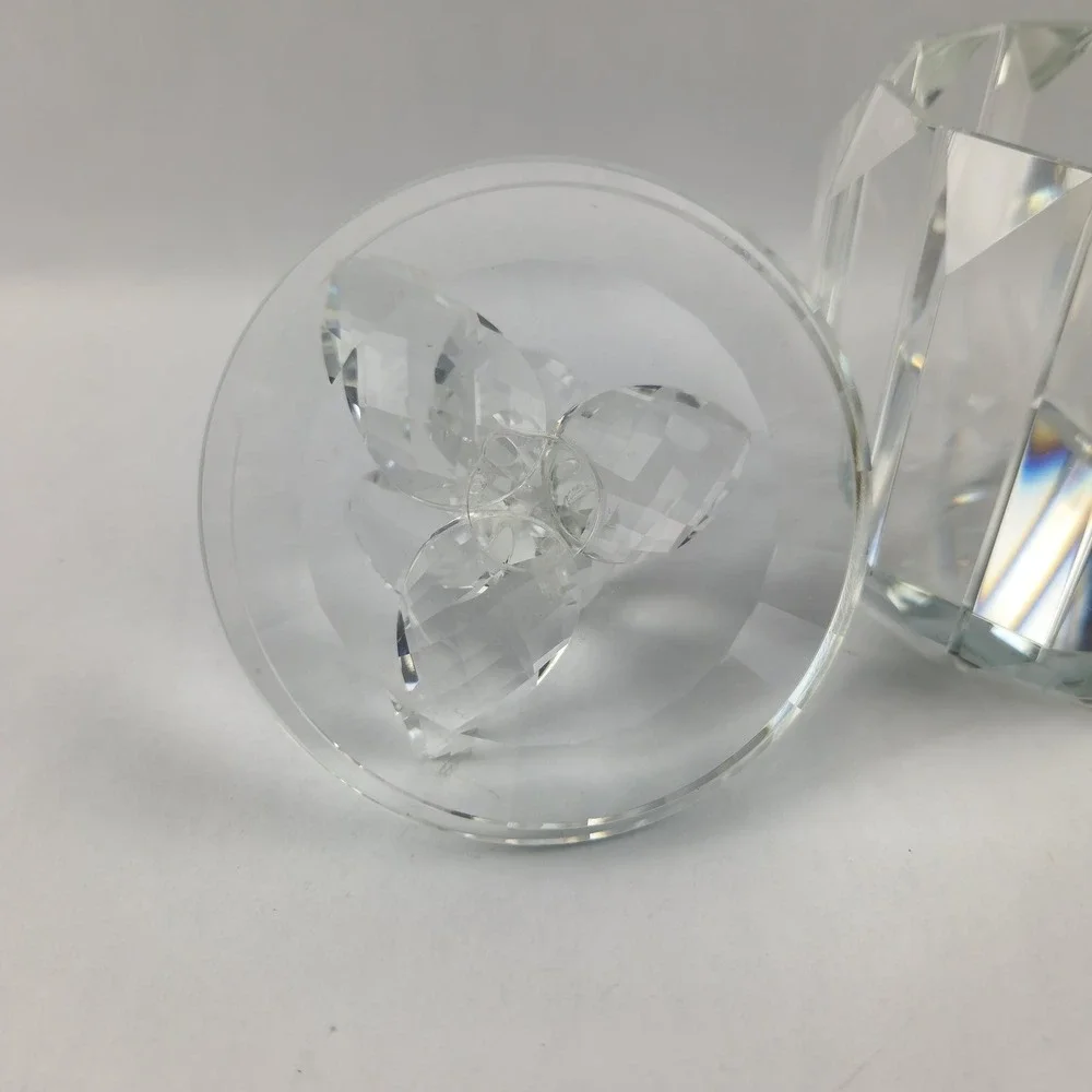Faceted Crystal Glass Panel Trinket Jar with Lid‎ Prismatic Vanity Decor